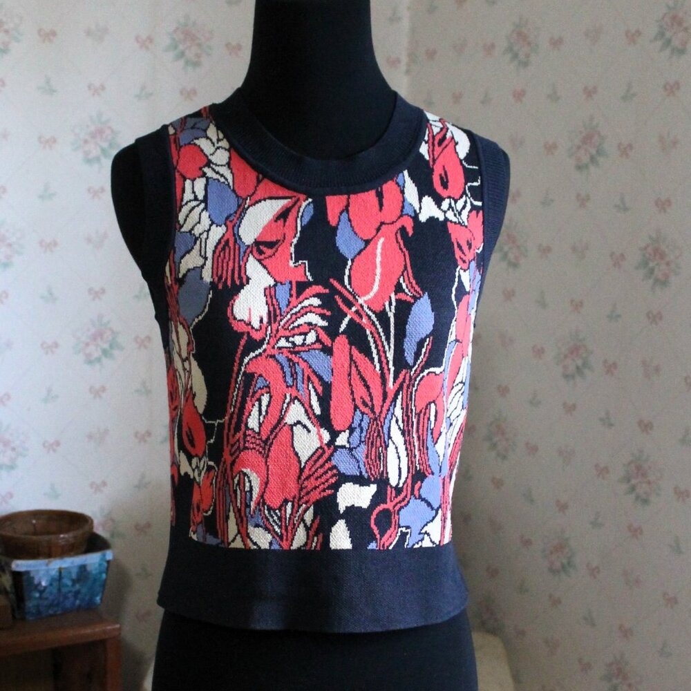 RACHEL Rachel Roy Floral Knit Cropped Sleeveless Tank Top, Sweater Vest, Small